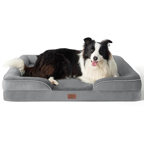 Bedsure Orthopedic Dog Bed for Large Dogs - Big Washable Dog Sofa Beds Large, Supportive Foam Pet Couch Bed with Removable Washable Cover, Waterproof Lining and Nonskid Bottom, Grey