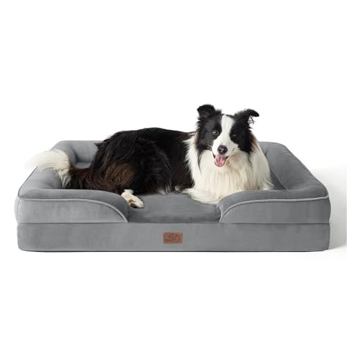 Bedsure Orthopedic Dog Bed for Large Dogs - Big Washable Dog Sofa Beds Large, Supportive Foam Pet Couch Bed with Removable Washable Cover, Waterproof Lining and Nonskid Bottom, Grey