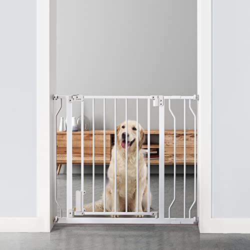 Ciays Baby Gate 29.5” to 37.4”, 30-in Height Extra Wide Dog Gate for Stairs, Doorways and House, Auto-Close Safety Metal Pet Gate for Dogs with Alarm, Pressure Mounted, White