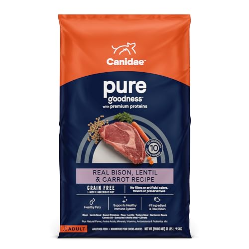 Canidae Pure Limited Ingredient Premium Adult Dry Dog Food, Real Bison, Lentil & Carrot Recipe, 21 lbs, Grain Free