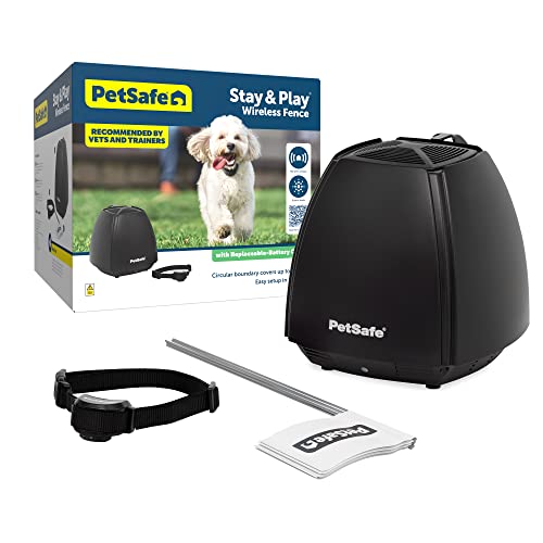 PetSafe Stay & Play Wireless Pet Fence & Replaceable Battery Collar - Circular Boundary Secures up to 3/4 Acre, No-Dig, for Dogs 5lbs and Up, from Parent Company Invisible Fence Brand, Portable