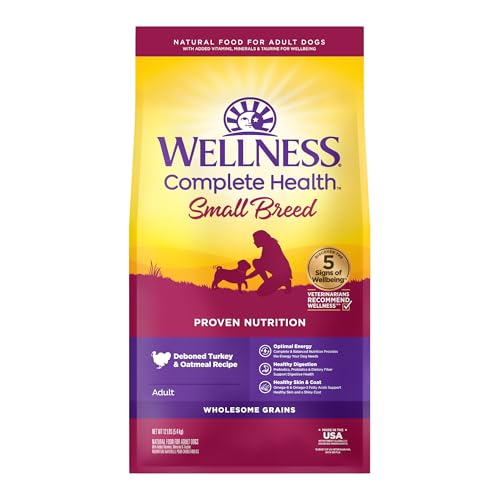 Wellness Complete Health Small Breed Adult Dry Dog Food with Grains and Real Turkey, Natural Ingredients, Omega Fatty Acids, and Probiotics, Made in USA (12-Pound Bag)”