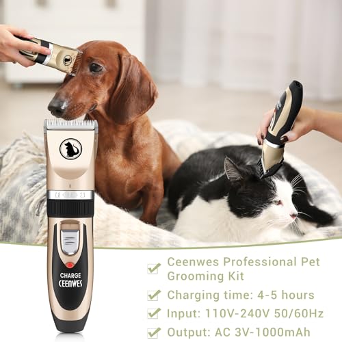 Ceenwes Dog Clippers Low Noise Cat Clippers Rechargeable Dog Trimmer Cordless Pet Grooming Tool Professional Dog Hair Trimmer with Comb Guides Scissors for Dogs Cats & Others