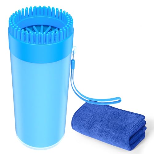 Dog Paw Cleaner for Medium Dogs(with absorbent towel) Dog Paw Washer,Upgrade 2 In 1 Paw Buddy Muddy Paw Cleaner Pet Foot Cleaner for Medium