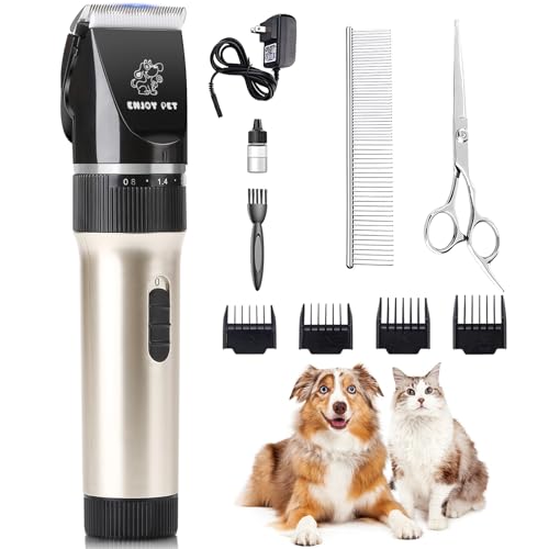 ENJOY PET Dog Grooming Clippers, Electric Clippers Rechargeable Detachable Blades Dog Hair Trimmer, Professional Cordless Pet Grooming Tool with Comb Guides Scissors Kits for Dogs Cats Horse Animal