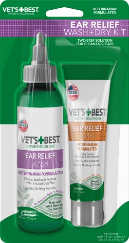 Vet's Best Dog Ear Cleaner Kit | Multi-Symptom Ear Relief | Wash & Dry Treatment | Alcohol-free, 4-oz bottle