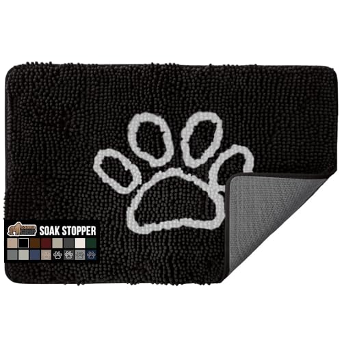 Gorilla Grip Soak Stopper Washable Chenille Dog Doormat, 42x24, Muddy Paws, Dogs Bed Mats, Rubber Backing, Absorbent Quick Dry Microfiber, Inside Front Door Mat, Black White