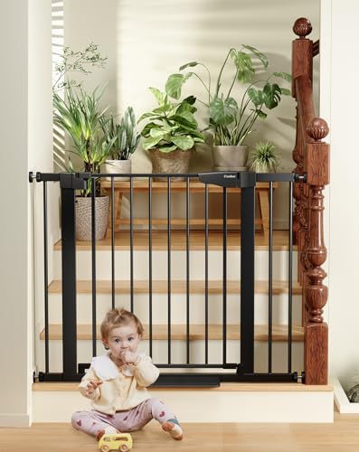 Cumbor 29.7'-40.6' Baby Gate for Stairs, Mom's Choice Awards Winner-Dog Gate for Doorways, Pressure Mounted Self Closing Pet Gates for Dogs Indoor, Durable Safety Child Gate with Easy Walk Thru Door