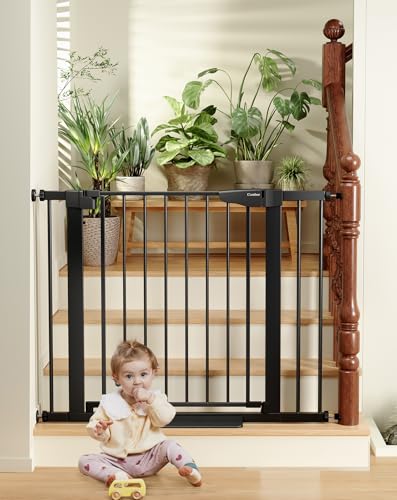 Cumbor 29.7-40.6' Baby Gate for Stairs, Mom's Choice Awards Winner-Dog Gate for Doorways, Pressure Mounted Self Closing Pet Gates for Dogs Indoor, Durable Safety Child Gate with Easy Walk Thru Door