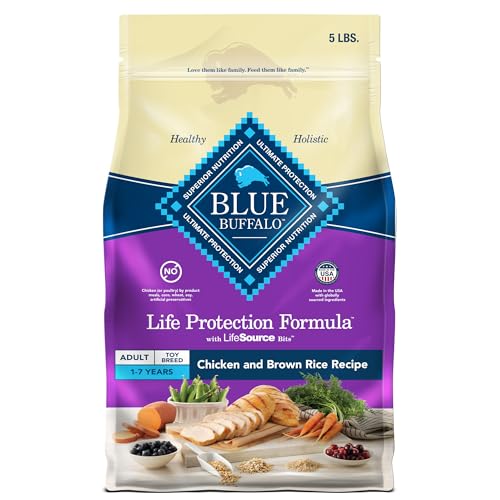 Blue Buffalo Life Protection Formula Toy Breed Adult Dry Dog Food, Supports High Energy Needs, Made with Natural Ingredients, Chicken & Brown Rice Recipe, 4-lb. Bag