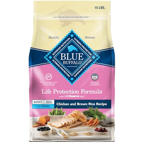 Blue Buffalo Life Protection Formula Adult Small Breed Dry Dog Food, Supports High Energy Needs, Made with Natural Ingredients, Chicken & Brown Rice Recipe, 15-lb. Bag