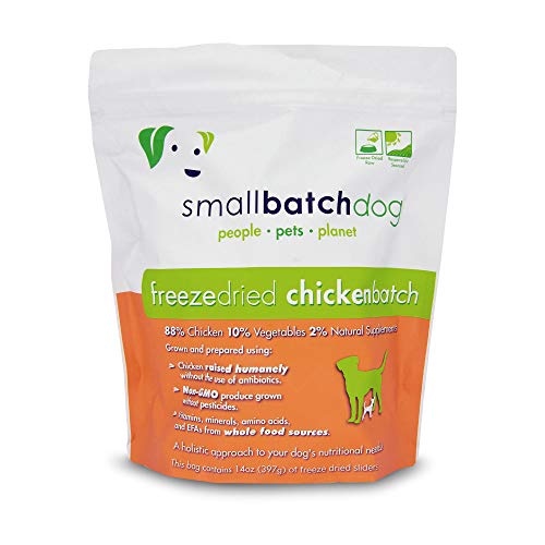 Smallbatch Pets Freeze-Dried Premium Raw Food Diet for Dogs, Chicken Recipe, 14 oz, Made in The USA, Organic Produce, Humanely Raised Meat, Hydrate and Serve Patties, Single Source Protein, Healthy