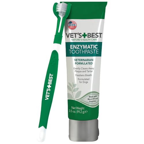 Vet's Best Dog Toothbrush & Enzymatic Toothpaste Kit - Teeth Cleaning - Made with Natural Ingredients - Reduces Plaque, Whitens Teeth, Freshens Breath - Bonus Care Guide & Finger Brush Included