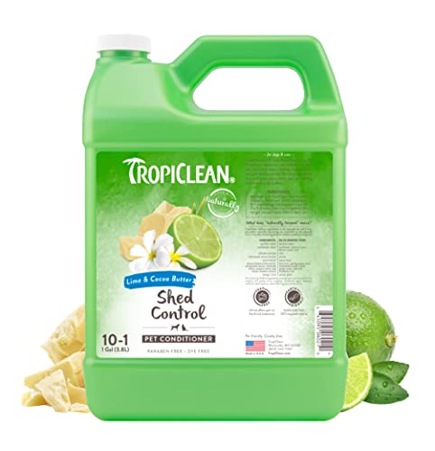 TropiClean Lime & Cocoa Butter Shedding Control Dog Conditioner| Pet Conditioner Derived from Natural Ingredients | Cat Friendly | Made in USA | 1 Gal