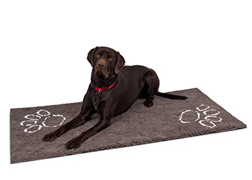 BIRDROCK Home Chenille Dog Doormat - Absorbent Surface to Keep Floors Clean, Non-Skid Bottom for Safety, Ultra-Soft & Durable, Ideal for Pets, Protects Floors from Dirt - 60 x 30, Grey
