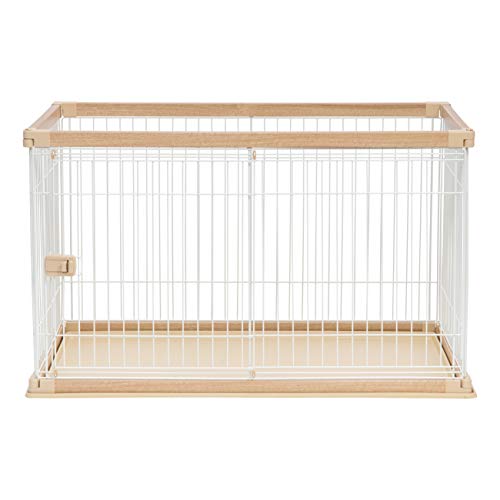 IRIS USA Large Dog Crate, Dog Kennel Indoor with Sliding Door & Bottom Tray, Dog Cage, Wire Pet Pen with Bottom Tray, Stylish Wood-Like Trim, Light Brown