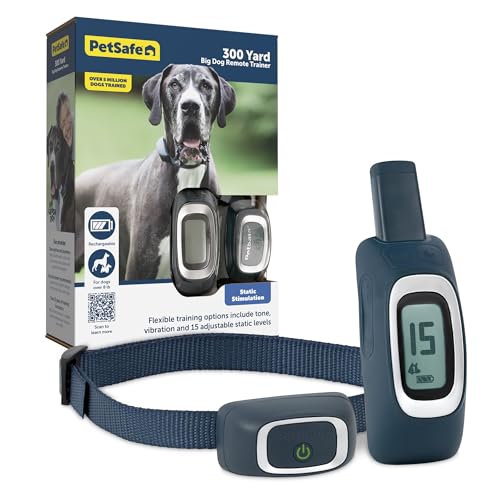 PetSafe 300 Yard Remote Training Collar – Choose from Tone, Vibration, or 15 Levels of Static Stimulation – Medium Range Option for Training Off Leash Dogs – Waterproof and Durable – Rechargeable