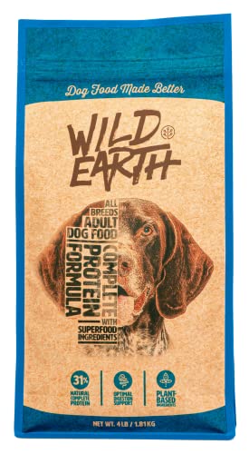 Wild Earth Dog Food for Allergies, Vegan Dry Dog Food, Plant Based Kibble, Vegetarian, 4 Pound (Pack of 1), Vegetarian-Developed for Complete Nutrition (Discont'd - New Formulas Available)