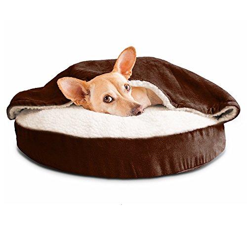 Furhaven 26' Round Orthopedic Dog Bed for Medium/Small Dogs w/ Removable Washable Cover, For Dogs Up to 30 lbs - Sherpa & Suede Snuggery - Espresso, 26-inch