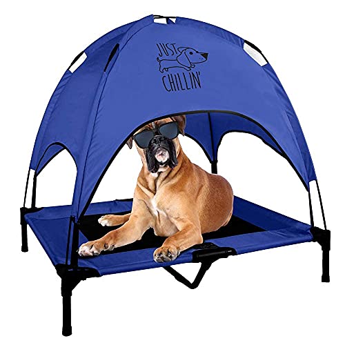 Floppy Dawg Just Chillin' Elevated Dog Bed. Cool Cot with Removable Canopy Shade. Indoor or Outdoor Pet Use. Lightweight and Portable. Chill in Style on Raised Breathable Mesh Fabric.