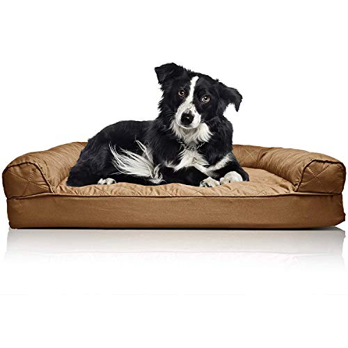 Furhaven Orthopedic Dog Bed for Large/Medium Dogs w/ Removable Bolsters & Washable Cover, For Dogs Up to 55 lbs - Quilted Sofa - Toasted Brown, Large