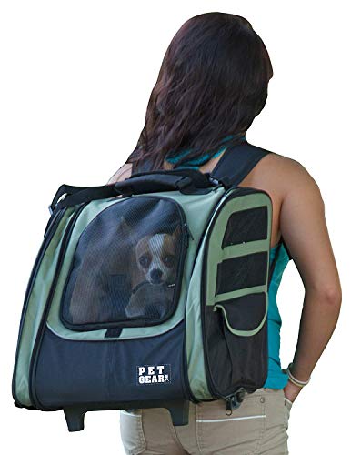 Pet Gear I-GO2 Roller Backpack, Travel Carrier, Car Seat for Cats/Dogs, Mesh Ventilation, Included Tether, Telescoping Handle, Storage Pouch