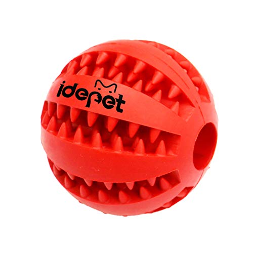 Idepet Dog Toy Ball, Nontoxic Bite Resistant Toy Ball for Pet Dogs Puppy Cat, Dog Pet Food Treat Feeder Chew Tooth Cleaning Ball Exercise Game IQ Training Ball(Red)