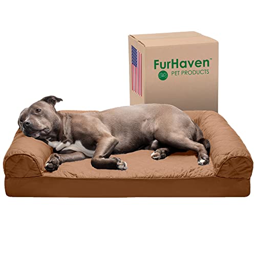 Furhaven Orthopedic Dog Bed for Large/Medium Dogs w/ Removable Bolsters & Washable Cover, For Dogs Up to 55 lbs - Quilted Sofa - Toasted Brown, Large