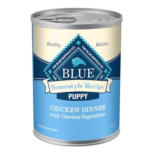Blue Buffalo Homestyle Recipe Puppy Wet Dog Food, Made with Natural Ingredients, Chicken Dinner with Garden Vegetables & Brown Rice, 12.5-oz. Cans (12 Count)