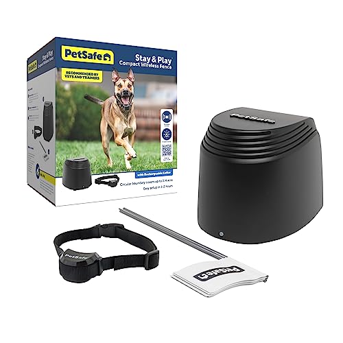 PetSafe Stay & Play Compact Wireless Pet Fence, No Wire Circular Boundary, Secure up to 3/4 Acre, No-Dig and Portable, for Dogs 5lbs and up, from Parent Company Invisible Fence Brand