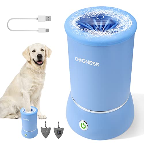 DOGNESS Automatic Dog Paw Cleaner, Portable Dog Foot Washer, 2-in-1 Paw Cleaner with Soft Silicone Grooming Brush, One-Hand Operation, Dual-Speed Cleaning, Design for Small & Medium Dog Breed (Blue)