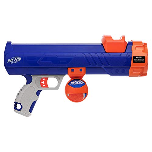 Nerf Dog 16in Blaster with Ball Clip and Non-Squeak Tennis Ball - Blue/Orange/Gray and Blue/Orange