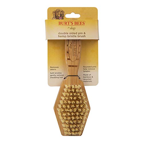 Burt's Bees for Pets Double Sided Pin & Hemp Bristle Dog Brush | Best All-Purpose Dog Brush to Reduce Shedding | for Long & Short Haired Large Dogs, Bamboo
