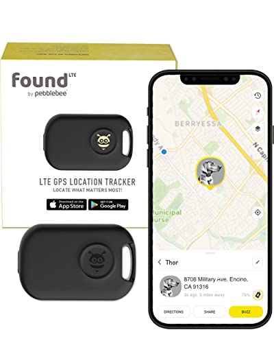 Pebblebee Found LTE GPS Tracker for Dogs with Thirty Day Battery and IPX7 Water Resistance Includes Bluetooth Subscription for Small Dog Collars to Large Dog Collars Alexa Voice Control
