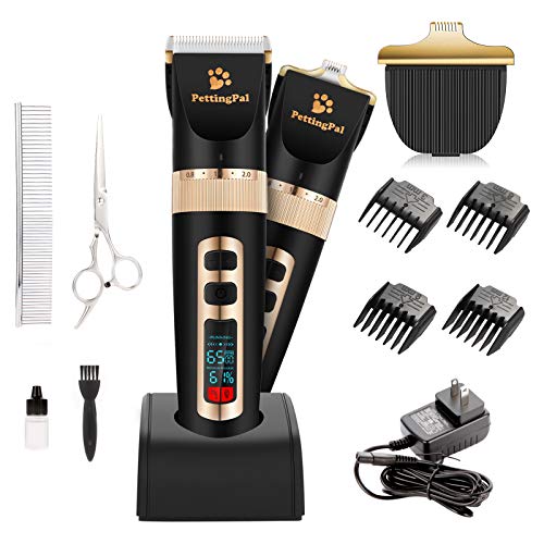 PettingPal Dog Grooming Clippers Heavy Duty Low Noise Dog Shaver 2 in 1 with Small Trimmer Blade Professional Quiet Rechargeable Cordless Electric Hair Cutting Kit for Dogs Cats Pets