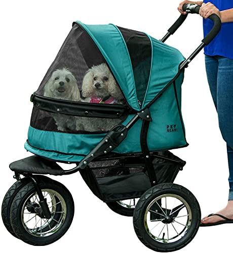 Pet Gear NO-Zip Double Pet Stroller, Zipperless Entry, for Single or Multiple Dogs/Cats, Plush Pad + Weather Cover Included, Large Gel-Filled Tires, 1 Model 3 Colors