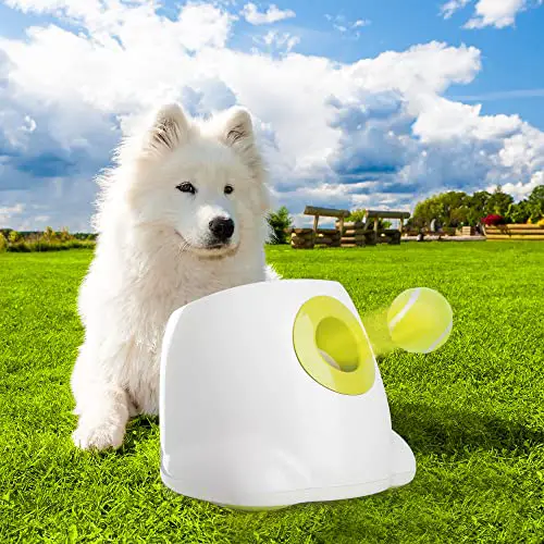 PetPrime Automatic Dog Ball Launcher Dog Fetch Toy Dog Interactive Toy Pet Ball Thrower Throwing Game 3 Tennis Balls Tennis Ball Launcher for Dogs Included Launch Distance 10ft 20ft 30ft (Pattern 5)