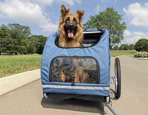 PetSafe Happy Ride Aluminum Dog Bicycle Trailer - Supports up to 110 lbs - Easy to Connect and Disconnect to Bikes - Includes Three Storage Pouches and Safety Tether - Collapsible to Store - Large