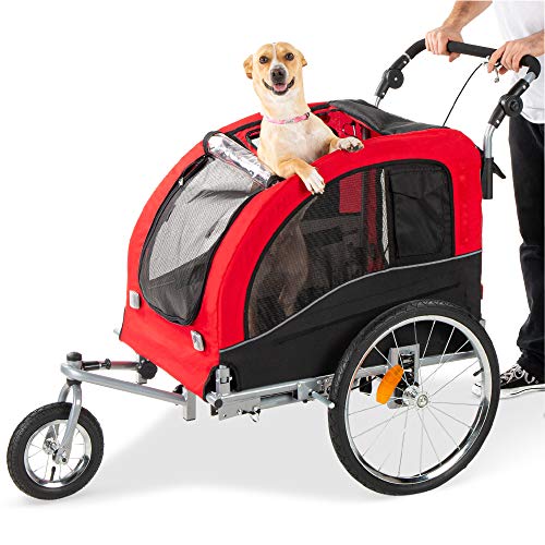 Best Choice Products 2-in-1 Dog Bike Trailer, Pet Stroller Bicycle Carrier w/Hitch, Suspension, Visibility Flag and Reflectors, 66lb Weight Capacity