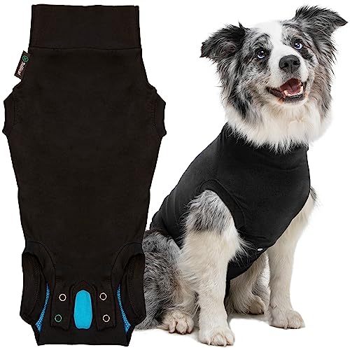 Suitical Recovery Suit for Dogs - Dog Surgery Recovery Suit with Clip-Up System - Breathable Fabric for Spay, Neuter, Skin Conditions, Incontinence - 55-69 cm Neck to Tail - Medium Dog Suit, Black