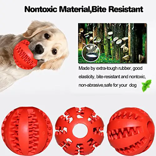 Idepet Dog Toy Ball, Nontoxic Bite Resistant Toy Ball for Pet Dogs Puppy Cat, Dog Pet Food Treat Feeder Chew Tooth Cleaning Ball Exercise Game IQ Training Ball(Red)