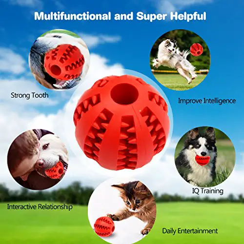 Idepet Dog Toy Ball, Nontoxic Bite Resistant Toy Ball for Pet Dogs Puppy Cat, Dog Pet Food Treat Feeder Chew Tooth Cleaning Ball Exercise Game IQ Training Ball(Red)