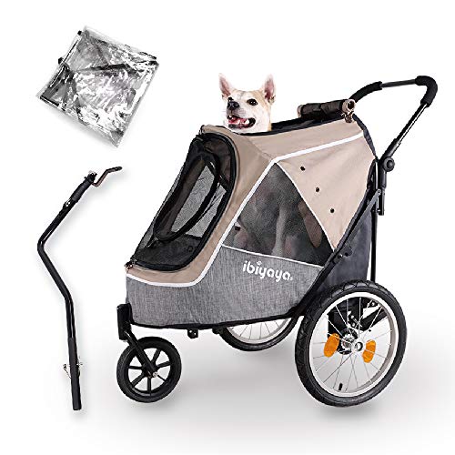 ibiyaya - Happy Pet 2 in 1 Dog Stroller and Bike Trailer for Dogs - Pet Stroller for Medium and Large Dogs with Air-Filled Tires and Rear Brake System - Latte Color