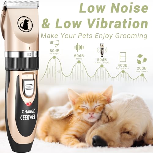 Ceenwes Dog Clippers Low Noise Cat Clippers Rechargeable Dog Trimmer Cordless Pet Grooming Tool Professional Dog Hair Trimmer with Comb Guides Scissors for Dogs Cats & Others