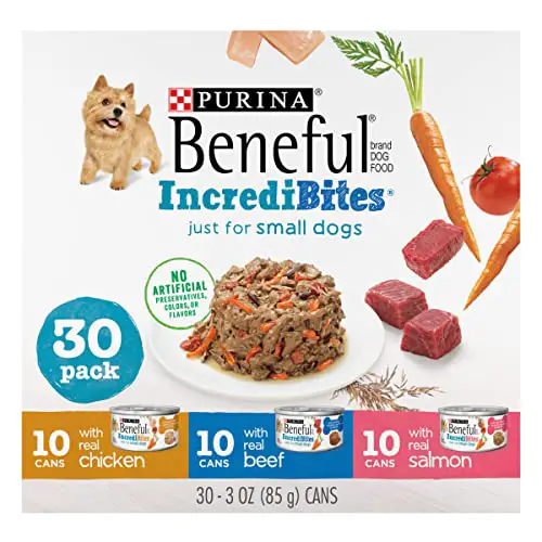 Purina Beneful Small Breed Wet Dog Food Variety Pack, IncrediBites With Real Beef, Chicken or Salmon - (Pack of 30) 3 oz. Cans