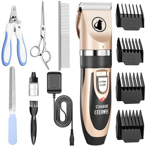 Ceenwes Dog Clippers Low Noise Cat Clippers Rechargeable Dog Trimmer Cordless Pet Grooming Tool Professional Dog Hair Trimmer with Comb Guides Scissors for Dogs Cats & Others