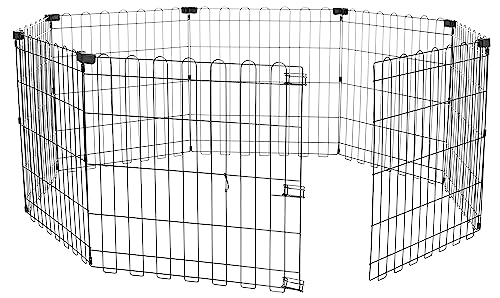 Amazon Basics Foldable Octagonal Metal Exercise Pet Play Pen for Dogs, Fence Pen, No Door, Extra Small, 60 x 60 x 24 Inches, black