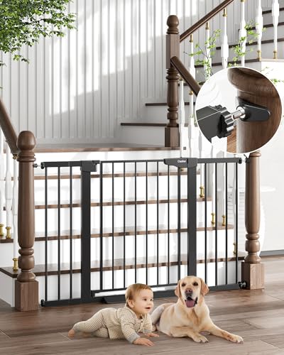 Cumbor 29.7'-51.5' Baby Gate Extra Wide, Safety Dog Gate for Stairs Easy Walk Thru Auto Close Pet Gates for The House, Doorways, Child Gate Includes 4 Wall Cups, Black-Mom's Choice Awards Winner