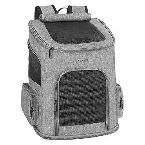 Ytonet Dog Backpack Carrier, Pet Carrier Bag with Mesh for Small Dogs Cats Puppies, Comfort Cat Backpack Bag for Hiking Travel Camping Outdoor Hold Pets Up to 18 Lbs, Grey