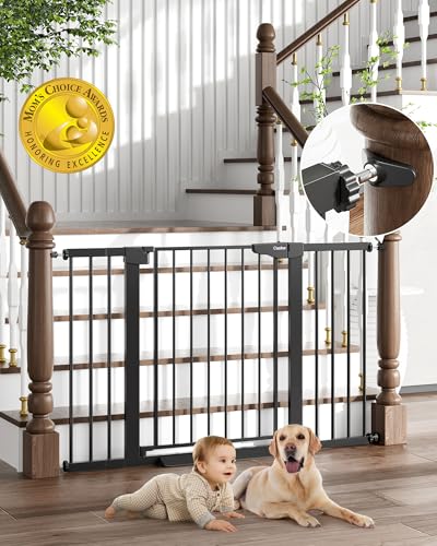 Cumbor 29.7-51.5' Baby Gate Extra Wide, Safety Dog Gate for Stairs Easy Walk Thru Auto Close Pet Gates for The House, Doorways, Child Gate Includes 4 Wall Cups, Black-Mom's Choice Awards Winner